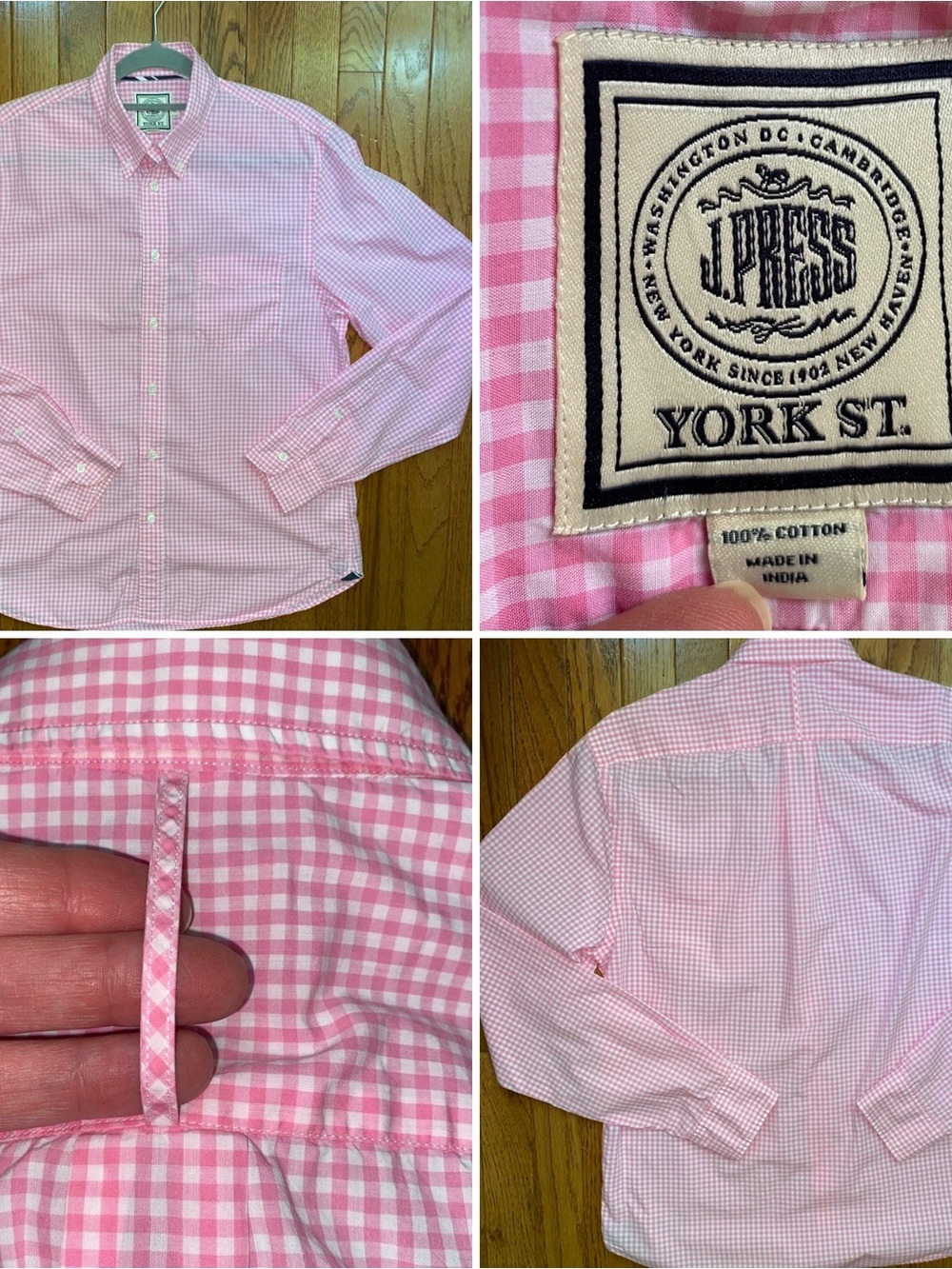J.Press $189 York St. Pink Gingham Check Button Down One Pocket Medium EUC